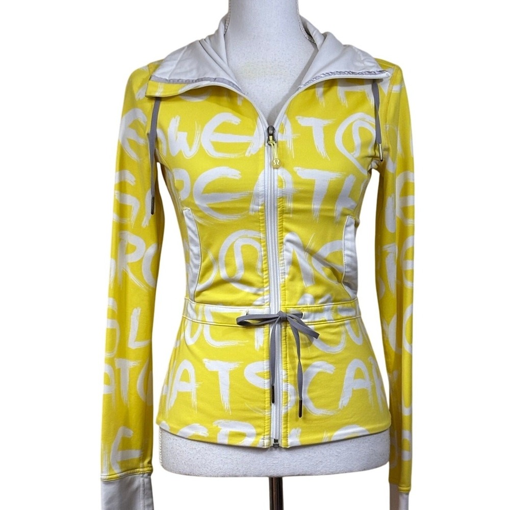 Lululemon Victory Manifesto Jacket Vintage Y2K Yellow Logo Print Full Zip Hoodie